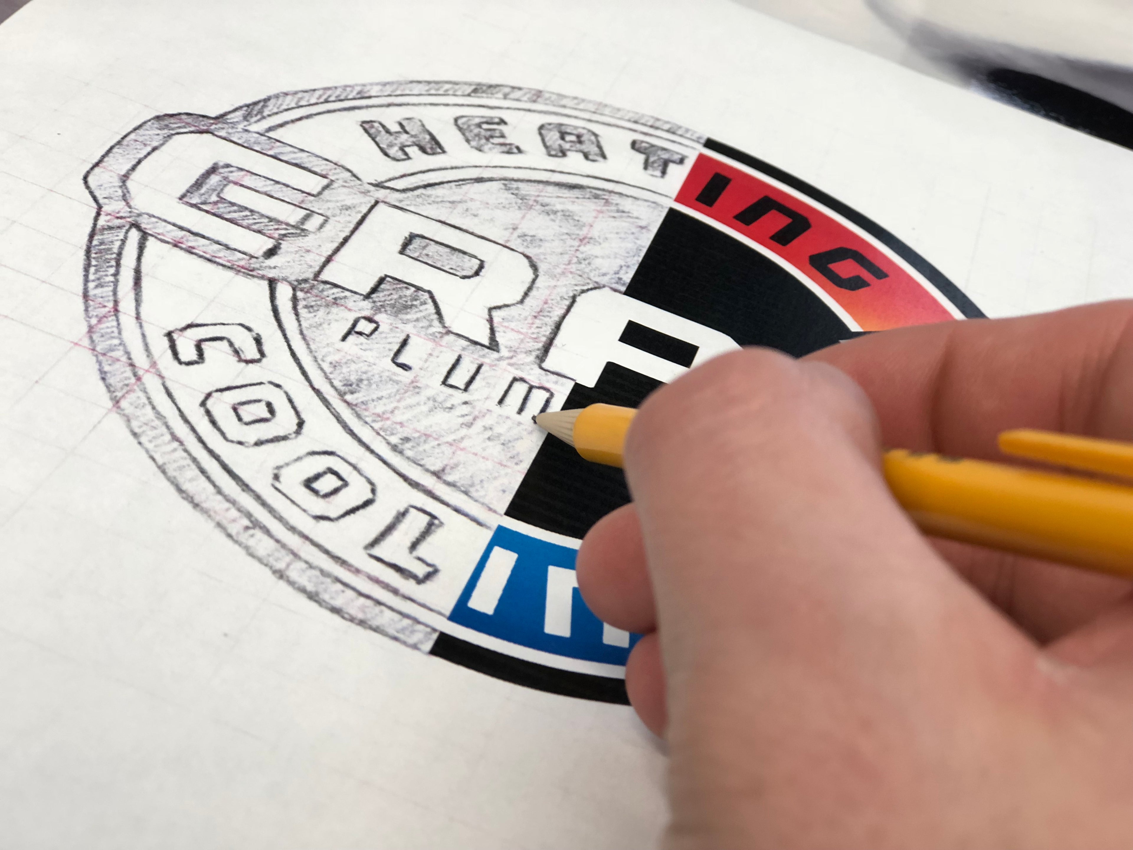 Logo design in-progress with a hand drawn logo for Craig's Plumbing in the works.