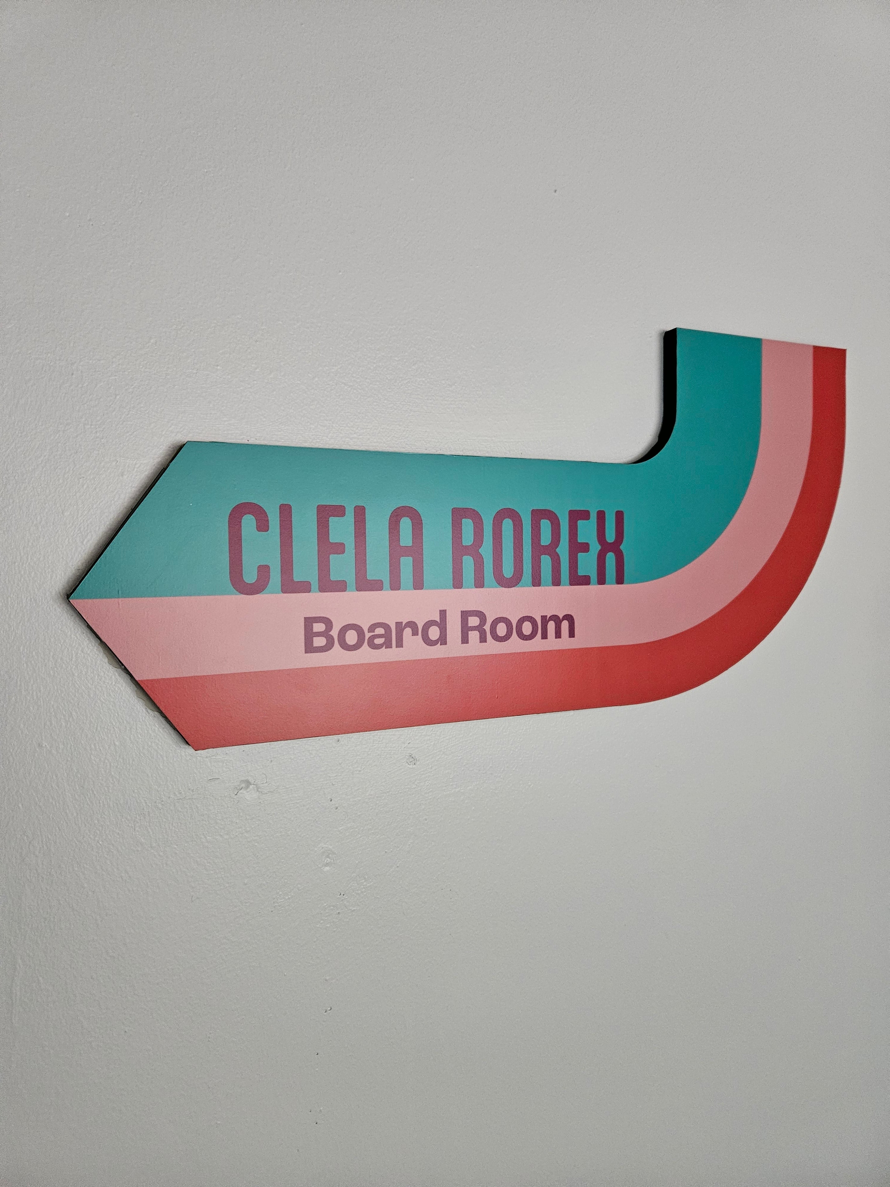 Rocky Mountain Equality's Clela Rorex Board Room wayfinding sign.