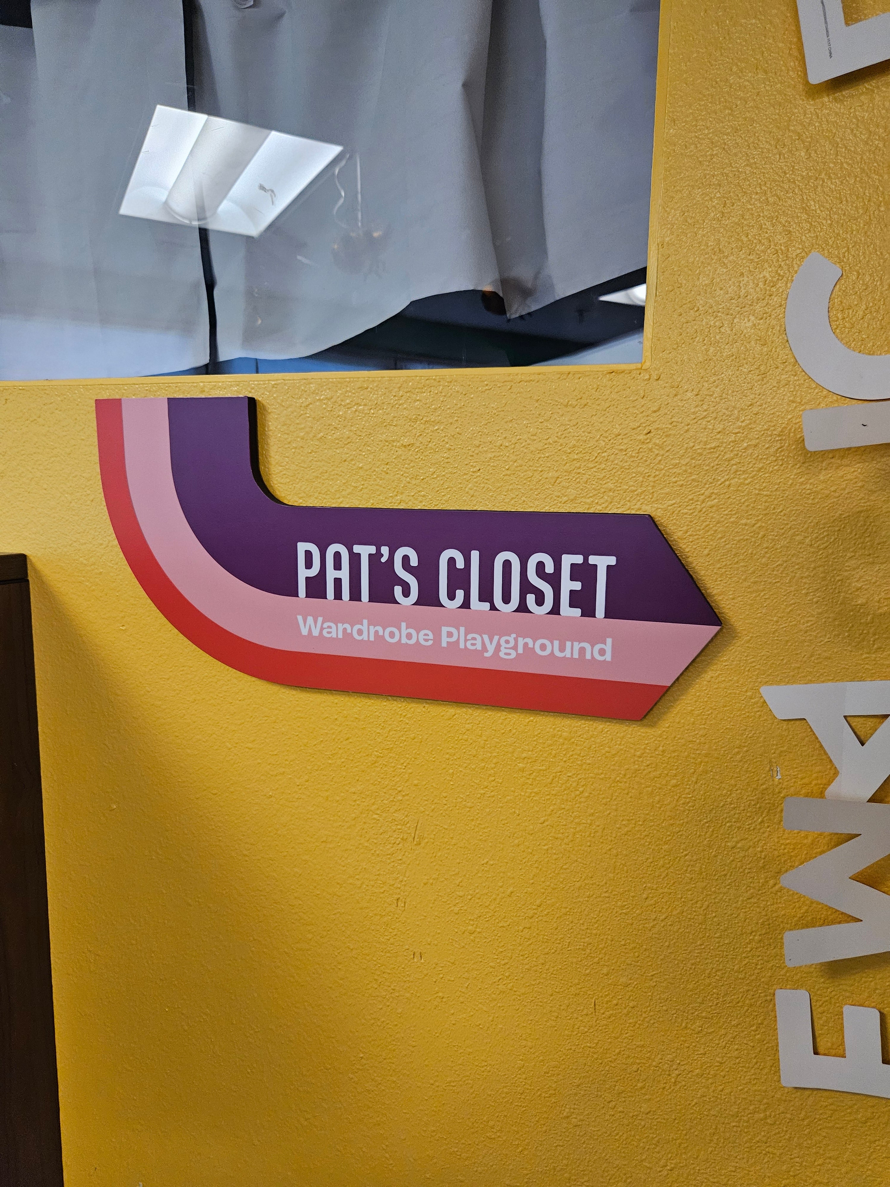 Rocky Mountain Equality ADA sign for their "Pat's Closet Wardrobe Playground" room.