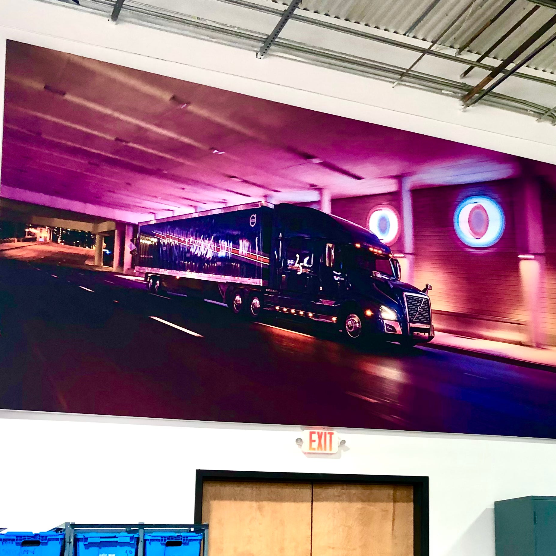 A wall mounted fabric frame for Volvo Trucks in El Paso, Texas.