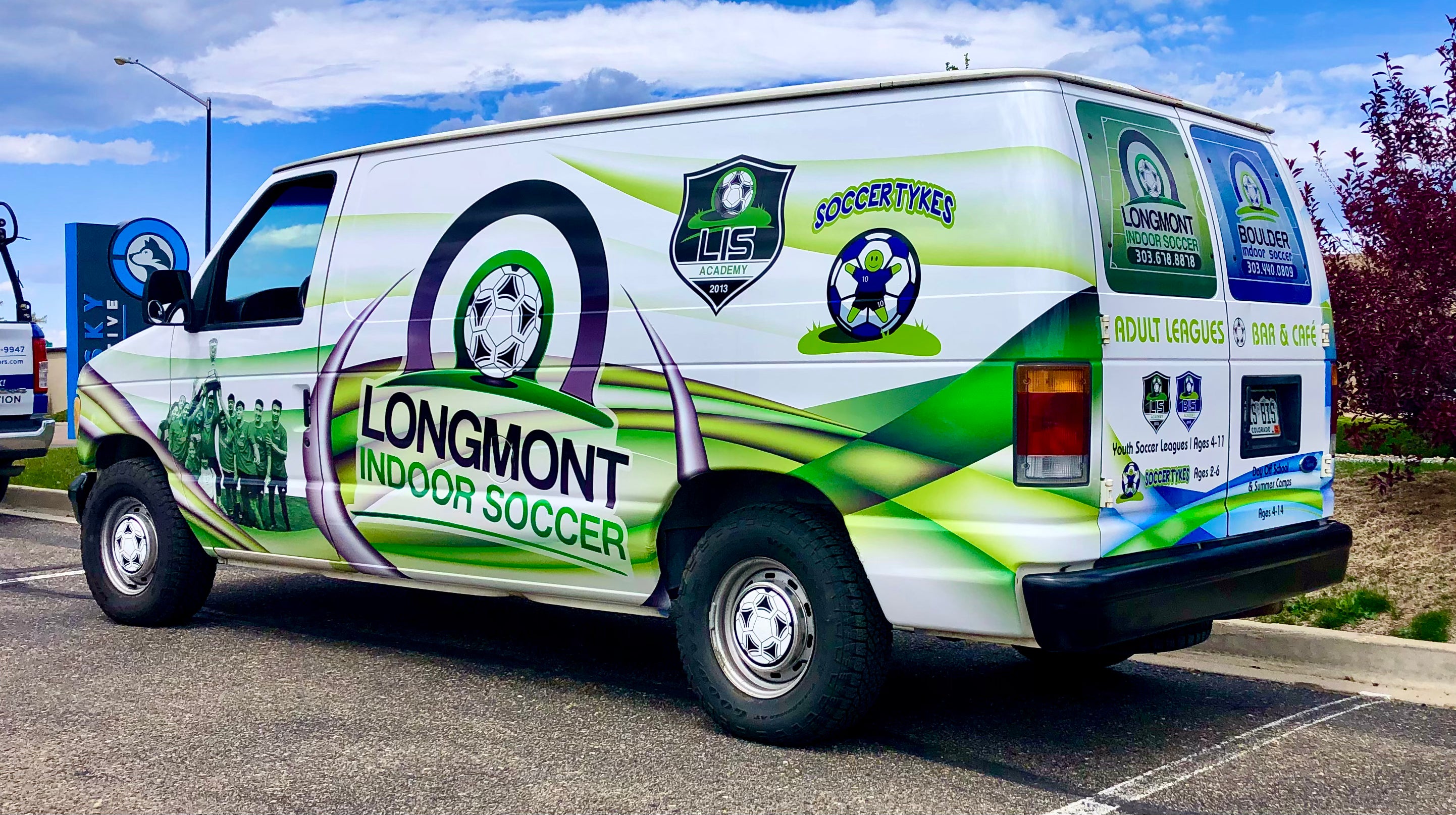 Custom full vehicle wrap for Longmont Indoor Soccer.