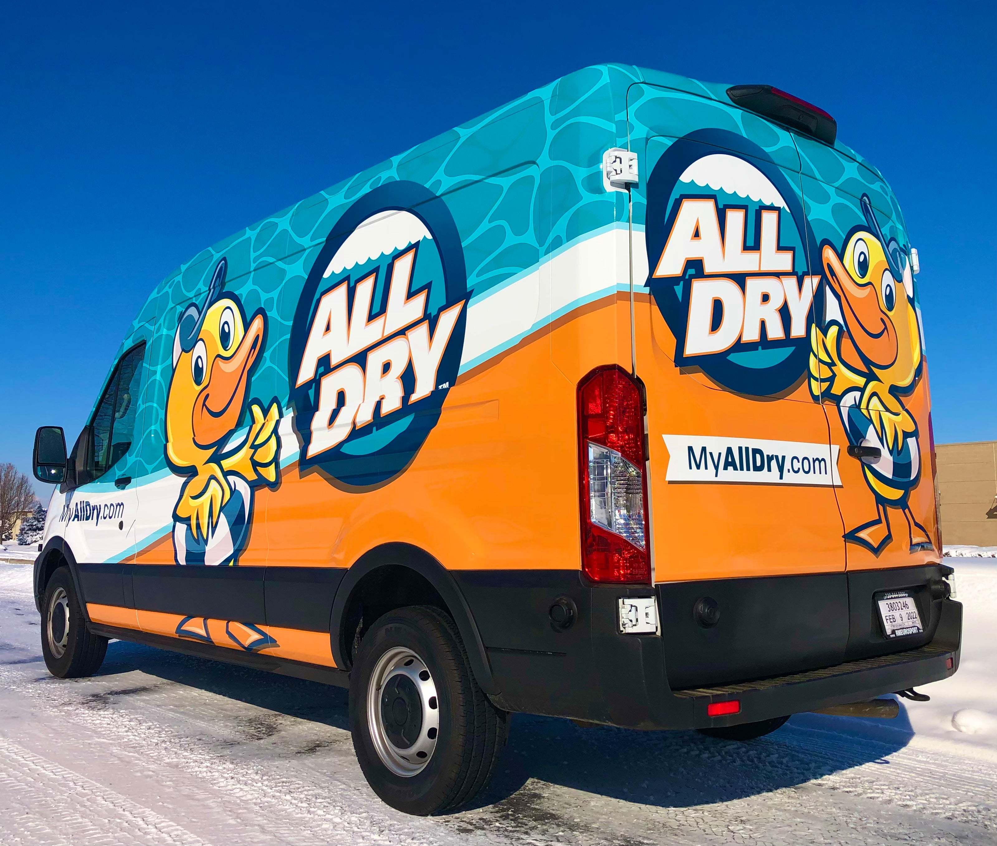 Custom made vehicle vinyl wrap for All Dry located in Denver, Colorado.