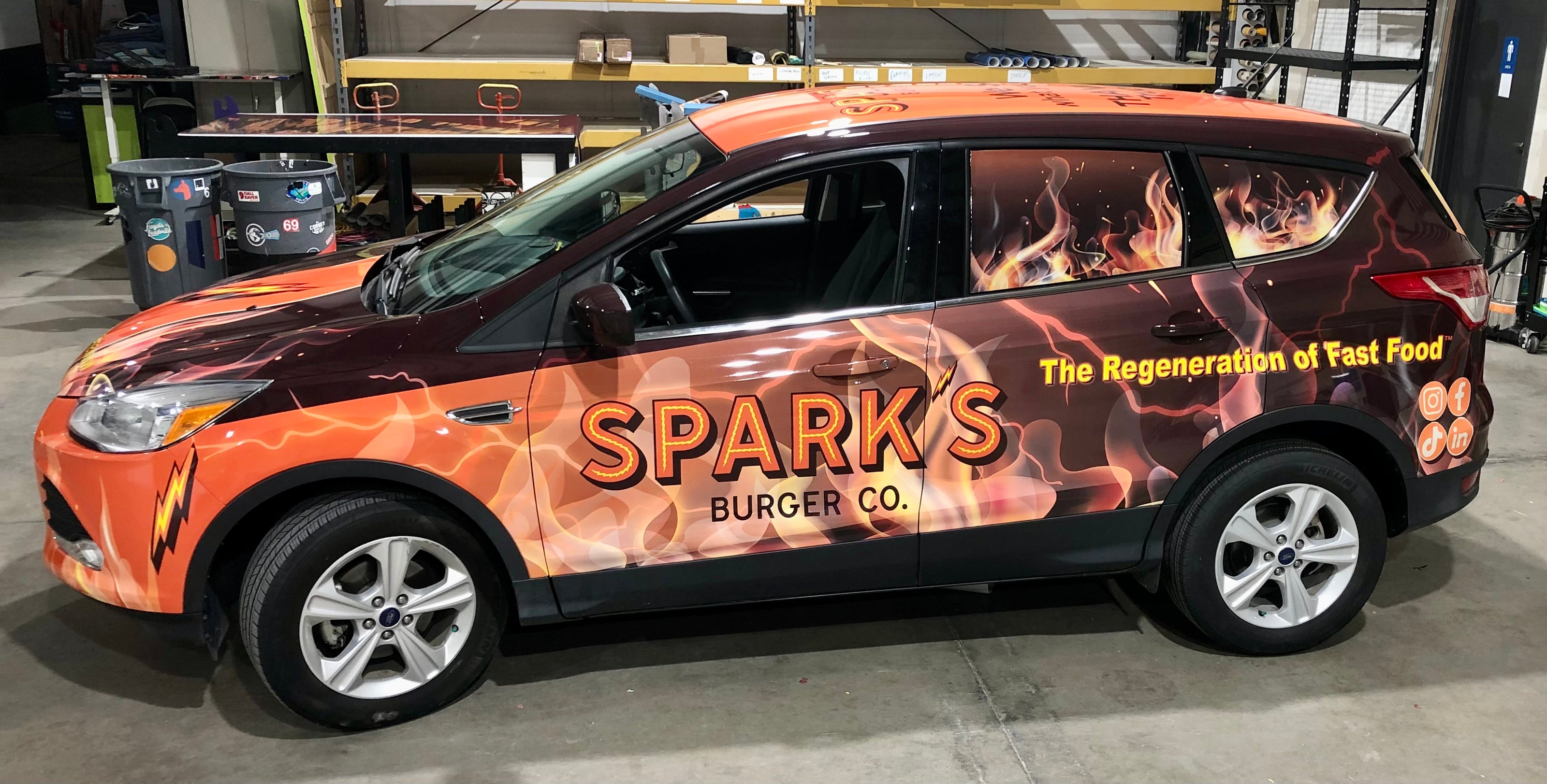Custom designed vehicle signage for Sparks Burger Co.