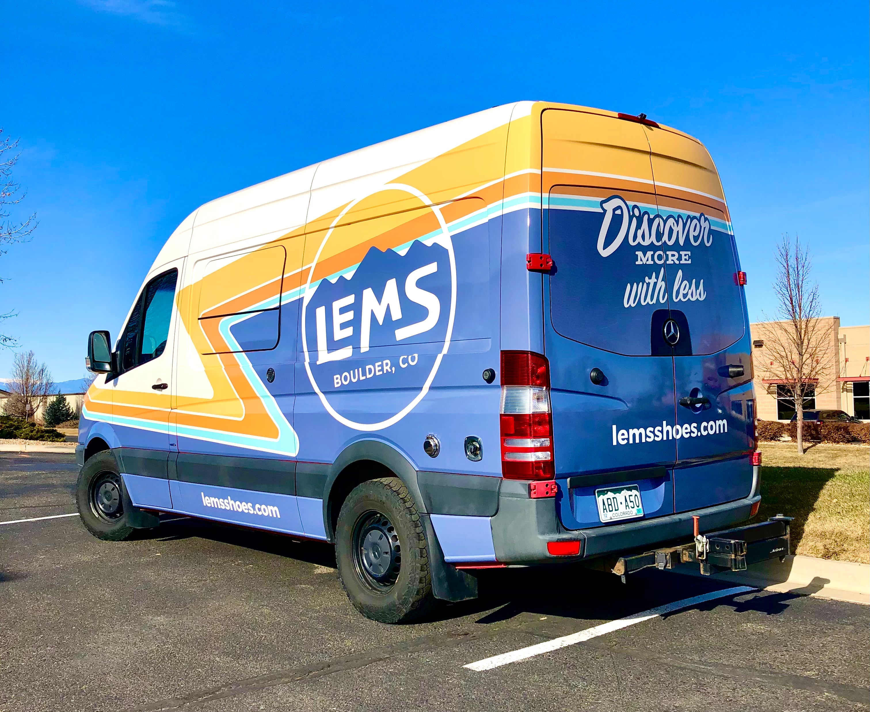 Picture of Lems Shoes custom made full vehicle wrap based in Boulder, Colorado.