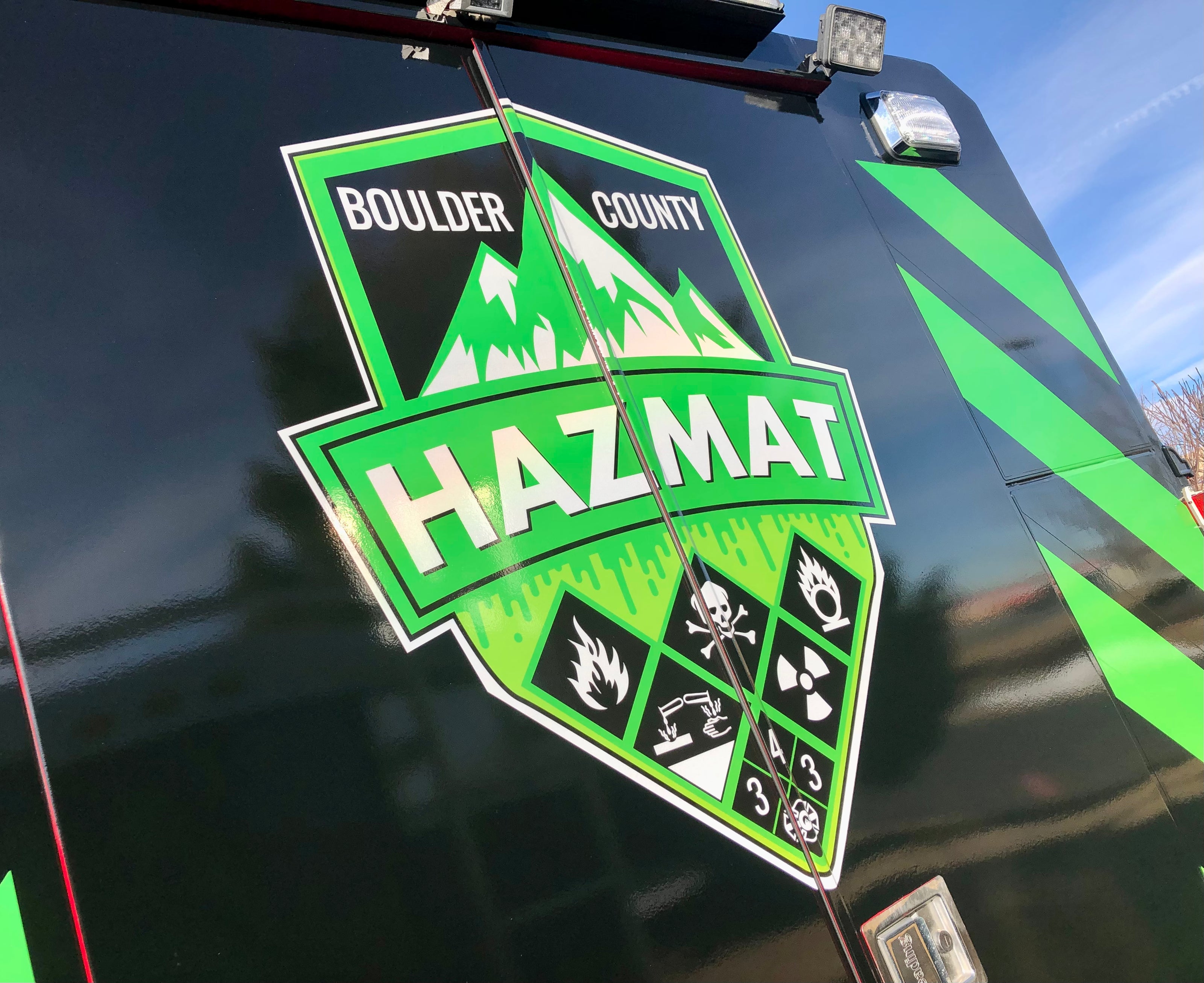 Picture of custom designed vehicle vinyl wrap for Boulder County Hazmat truck.