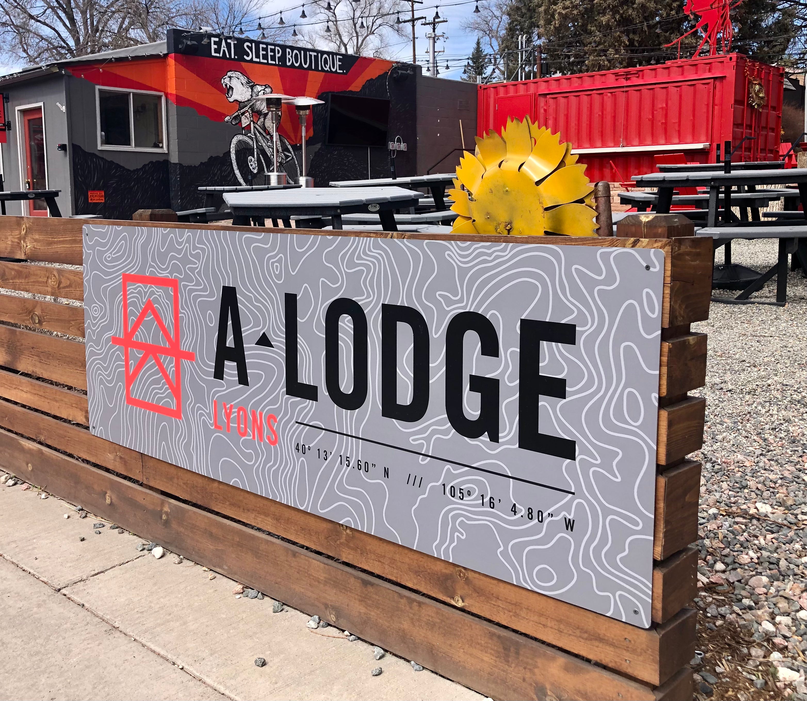 External fabricated business signage for A-Lodge Lyons.