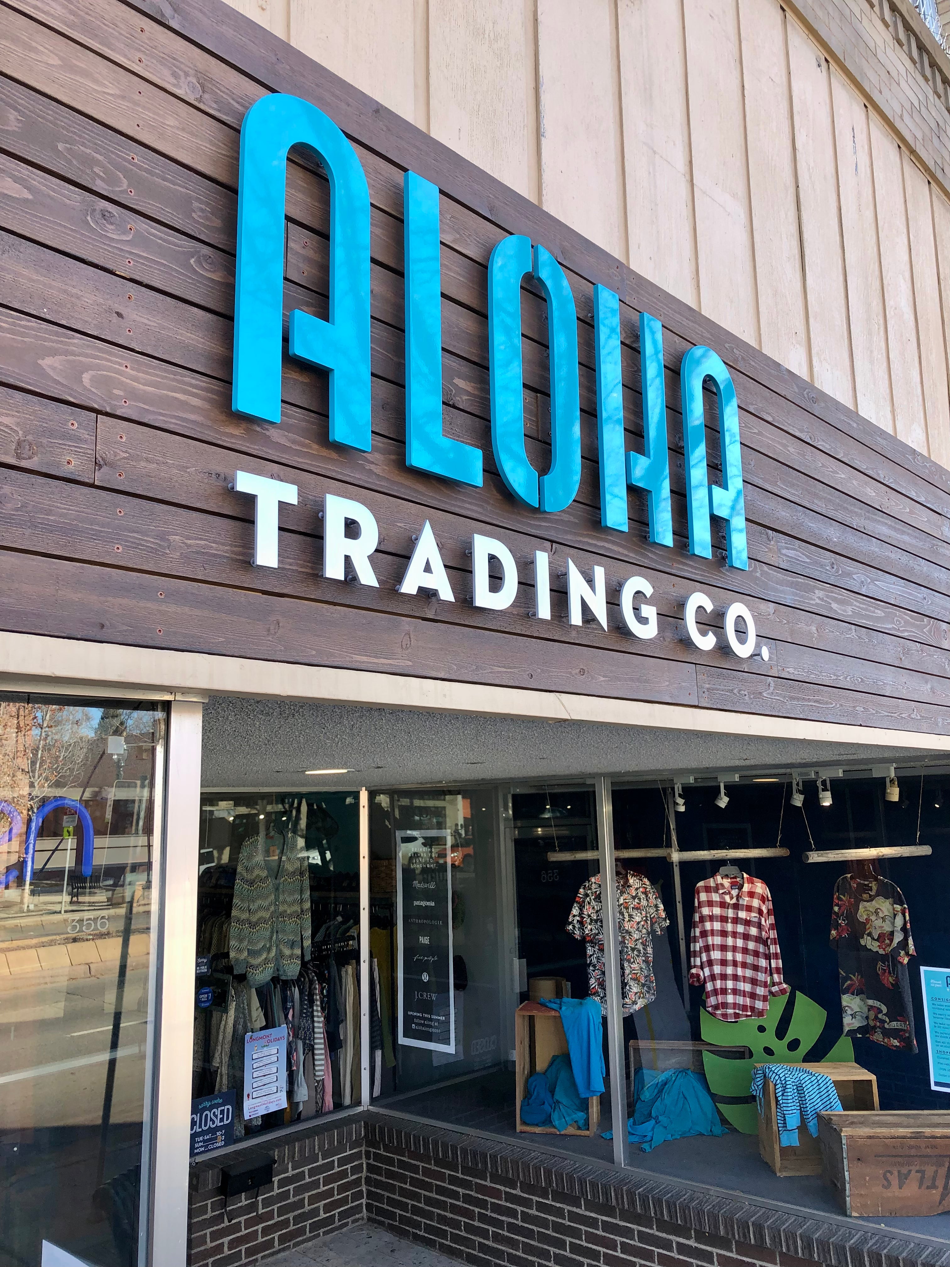 Custom designed exterior signage for Aloha Trading Co.