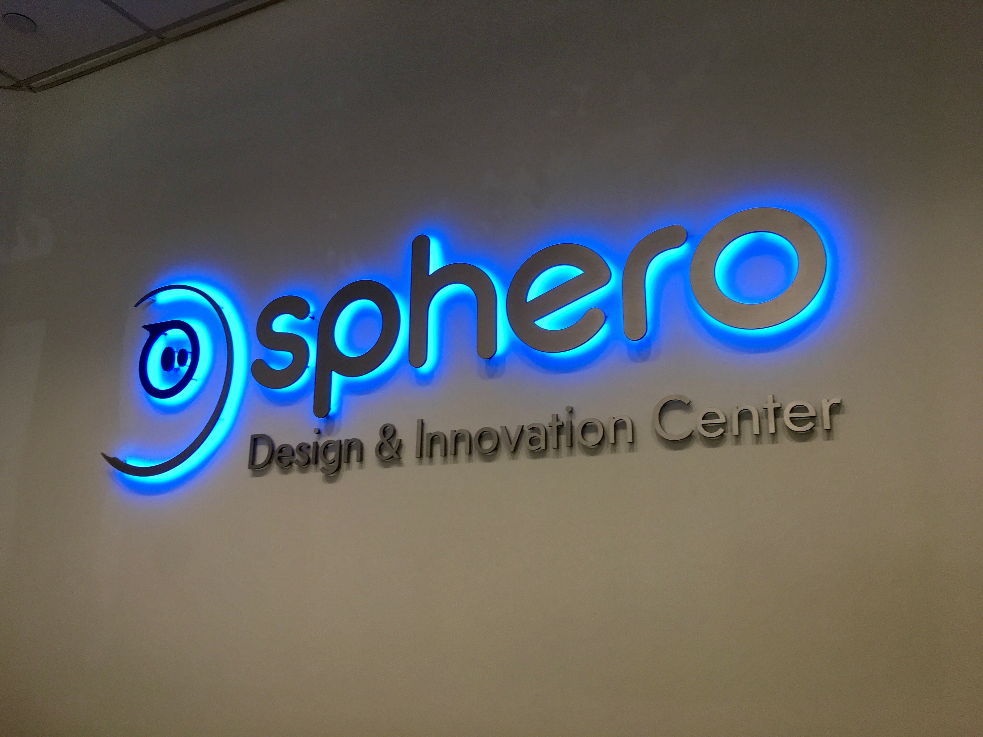 Custom made interior business sign for Sphero Design and Innovation Center in Boulder, Colorado.