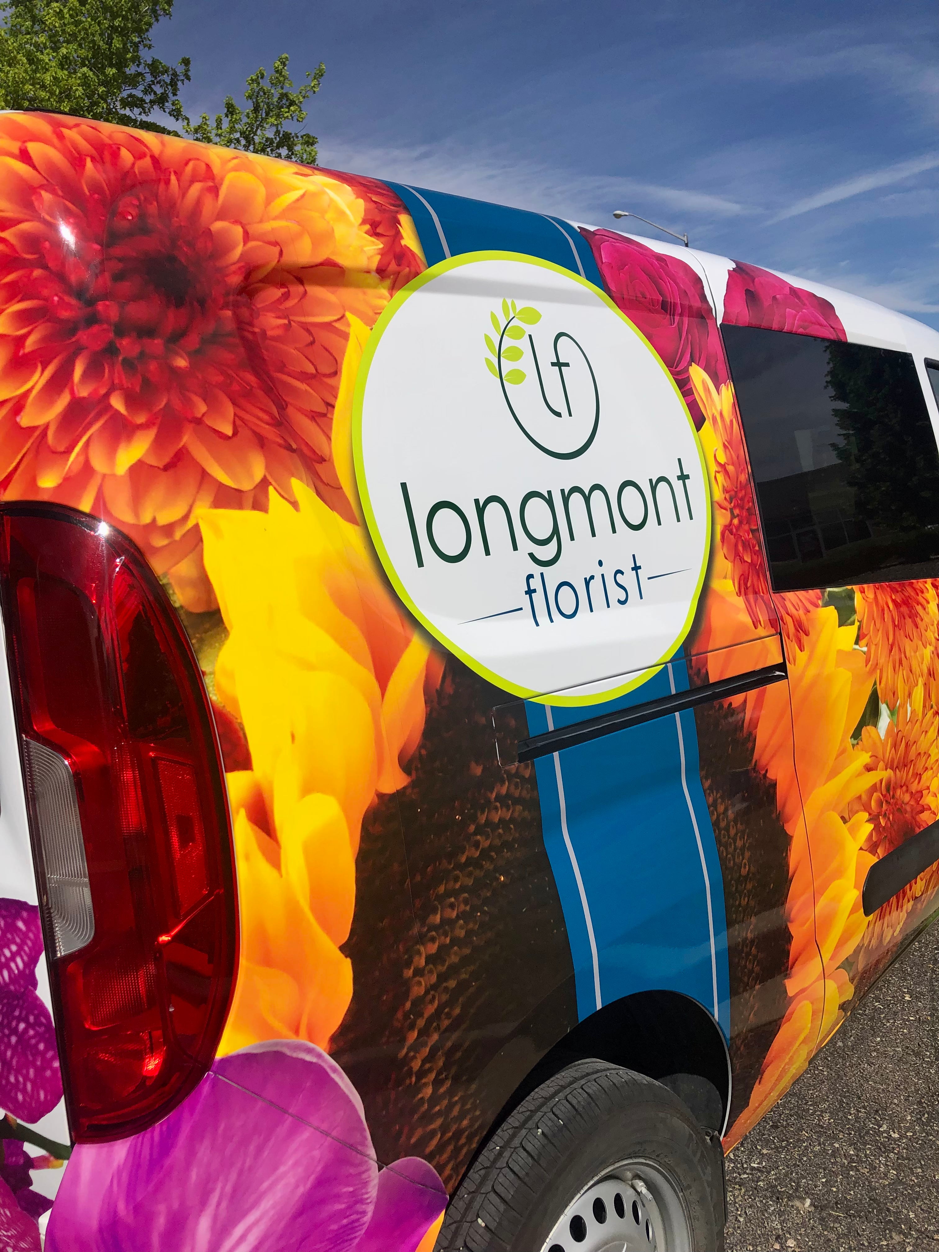 Full vehicle wrap for Longmont Florist.