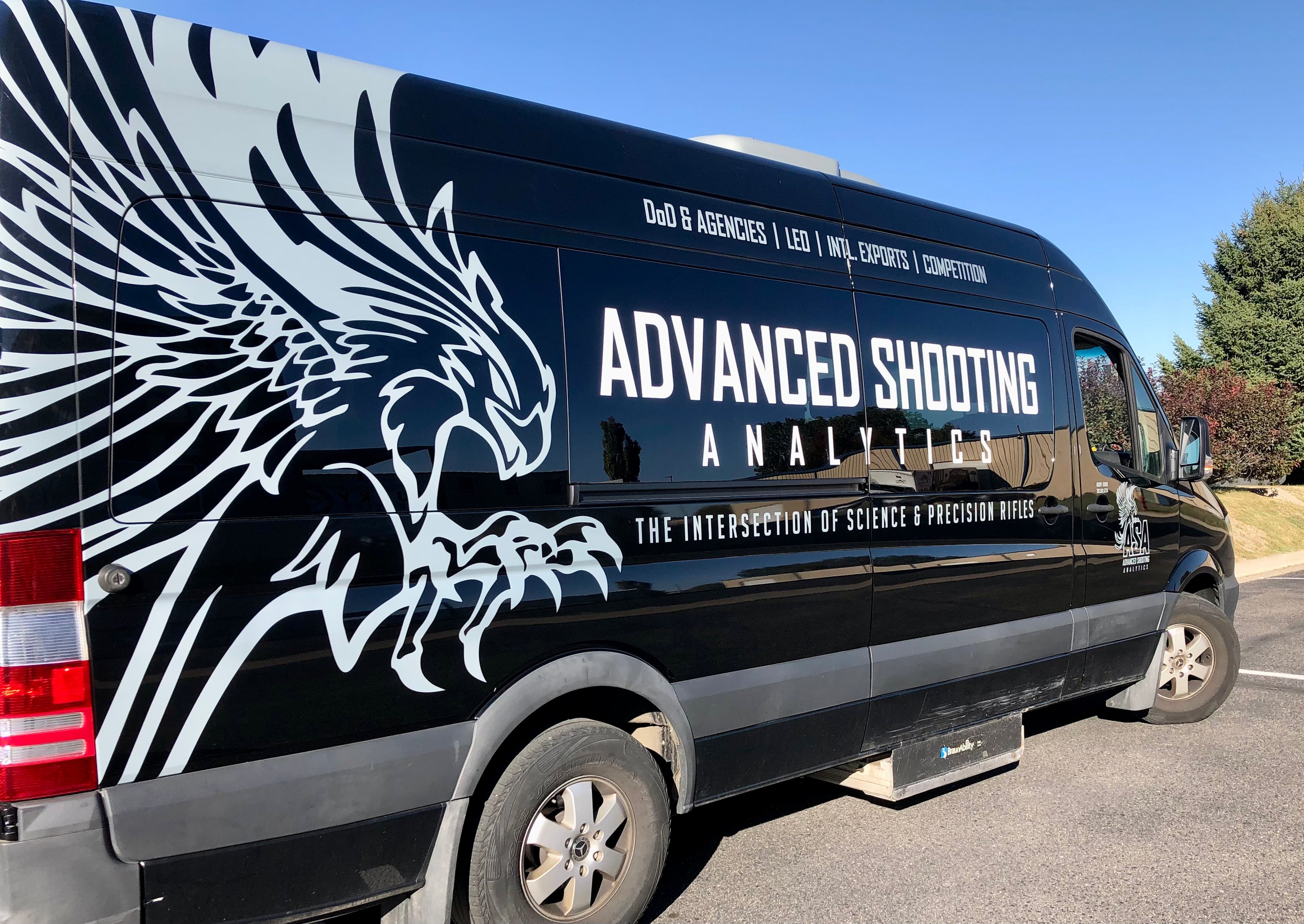 Advanced Shooting Analytics vehicle vinyl wrap for business vans.