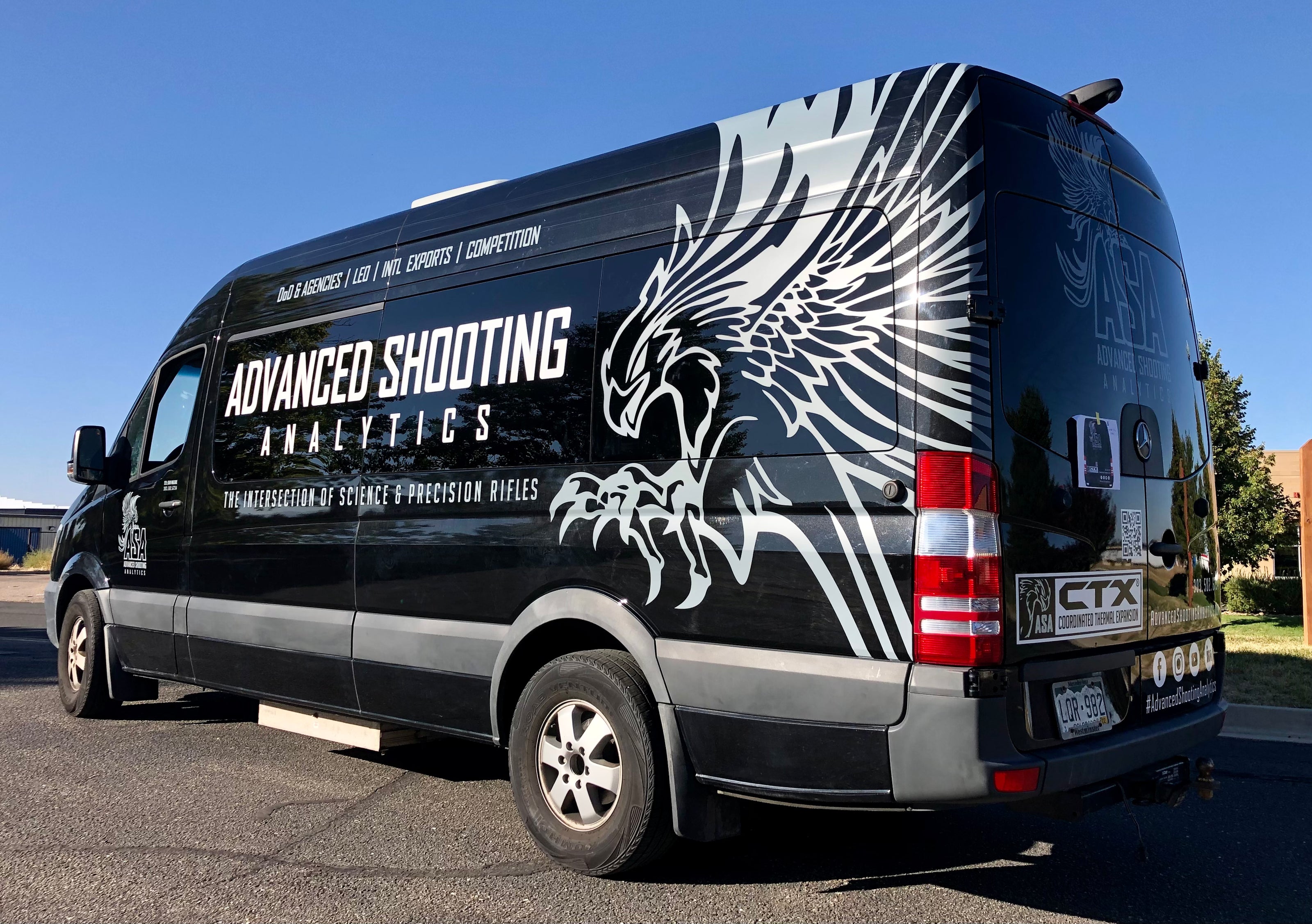 Partial vehicle van wrap for Advanced Shooting Analytics.